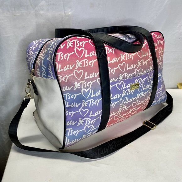 Luv Betsey by Betsey Johnson Multicolor Heart Graffiti Weekender Travel Bag - Picture 3 of 14